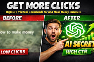 design high CTR youtube thumbnails for ai and make money channels