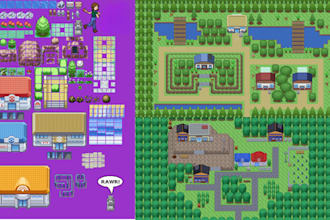 create pokemon gen 3 4 5 custom pixel tilesets, overworld sprites for rpg games