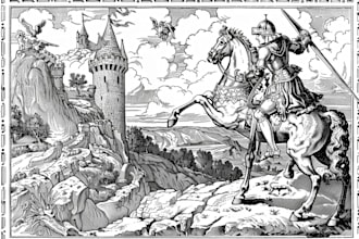 create medieval vintage line art illustration in engraving