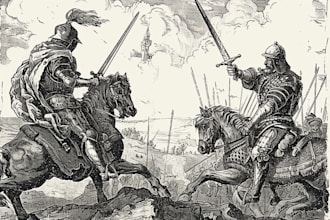 create medieval vintage line art illustration in engraving