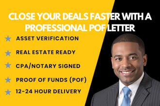 provide a professional proof of funds letter and asset verification