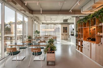 picture modern ice cream palour, cafe interior render, restaurant units design