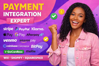 integrate paypal, klarna stripe mollie to wix shopify squarespace website design