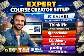 online course setup on kajabi, samcart, teachable, thinkific