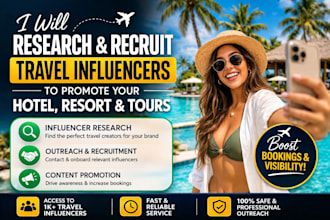 research and recruit travel influencer to promote your hotel, resorts and tours