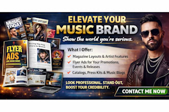 design music magazine layout, flyer ad, catalog and publish music blog feature