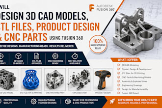 design 3d cad models, stl files, product design and cnc parts using fusion 360