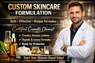 create custom skincare, acne cream serum and cosmetic formulation as chemist