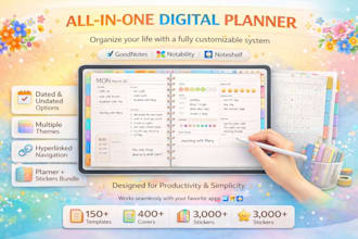 etsy digital planner, etsy digital product, hyperlinked planner, digital planner
