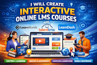 create interactive course with lms website setup on learnworld, learndash