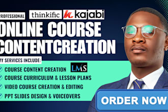 create kajabi course content, video course, curriculum developer,  lms setup, ai