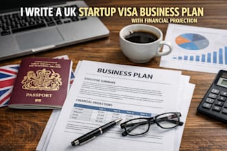 write a UK startup visa business plan with financial projections