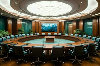 create 3d conference room design, meeting room, strategy room, business room