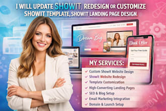 update showit, redesign or customize showit template, showit landing page design