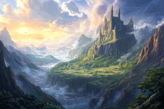 draw fantasy background and landscape
