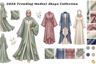 design modest wears islamic clothing tech pack  design female abaya outfit sheet