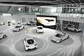 design a stunning 3d car showroom interior with realistic renders