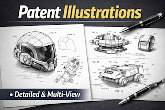 design patent drawings with accurate line work for inventions and legal patent