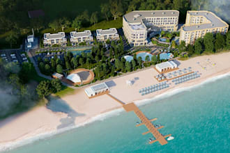 visualize beach resort,waterfront property design,hotel complex,cgi urban render