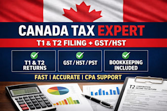 handle canada tax, file t1 t2 corporate tax, gst hst pst returns bookkeeping CPA