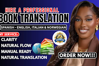 edit and translate spanish book to english, from  italian to norwegian, german