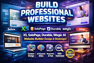 build website x5, solopage, durable, wegic ai website builder design redesign