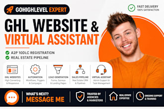 gohighlevel agency virtual assistant real estate pipeline, setup ghl website a2p