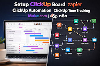setup clickup board zapier clickup automation clickup time tracking makecom n8n