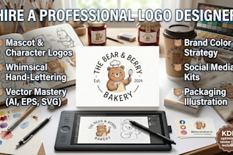 design a hand drawn whimsical logo and character branding for your business