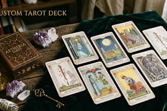 create tarot cards, zodaic, esoteric card deck design, mystic deck illutrations