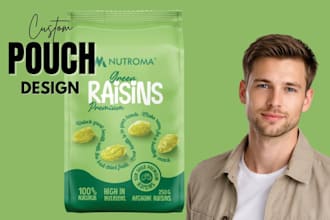 design pouch, food packaging, stand up pouch and box with 3d mockup