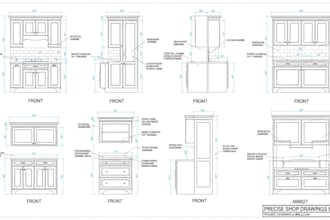 precise shop drawing millwork  for kitchen cabinets, wardrobes, and pantries