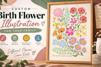 create custom birth flower illustration for your family