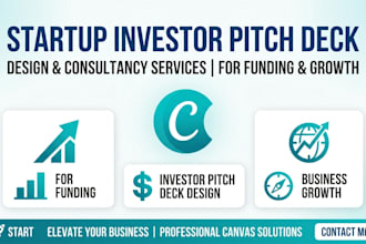 design startup investor pitch deck in canva for funding and business growth