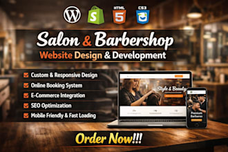 design, build and develop salon website, barbershop website with online booking