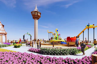 design 3d amusement park, kids adventure,  entertainment center, kids playroom