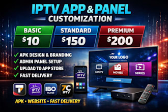 customize iptv app apk, tivimate, smarters, ibo player with UI design and panel