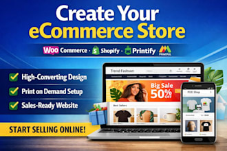 create ecommerce online store on woocommerce shopify printify printful pod store