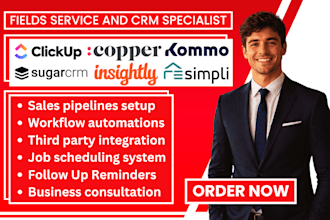 setup clickup sugarcrm insightly copper kommo resimpli kcvore nvivo automation