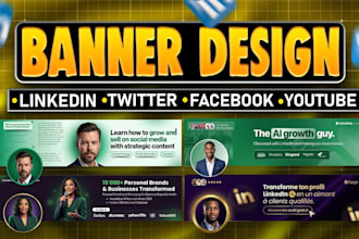 design premium linkedin banner, youtube, facebook, twitter banner