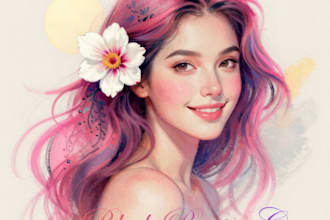 design a feminine illustrated logo for beauty and cosmetic brands