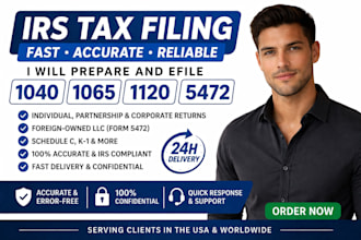 prepare and efile irs tax forms 1040, 1065, 1120, 5472 with accuracy