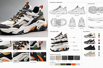 create shoe tech pack, footwear tech pack, sneaker tech pack for manufacturing