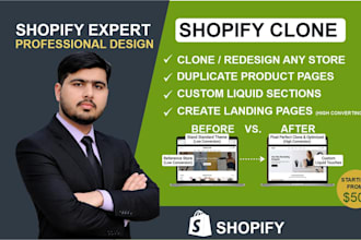 clone shopify website, copy or redesign shopify store via custom liquid
