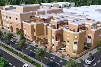 3d residential complex,real estate development,housing exterior,townhouse render