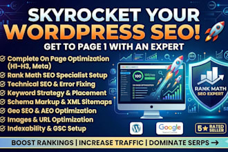 do wordpress website SEO specialist on page optimization geo aeo rankmath