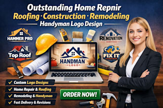 outstanding home repair roofing construction remodeling handyman logo design