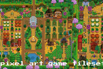 create 2d pixel art tileset background, top down game tileset isometric rpg game