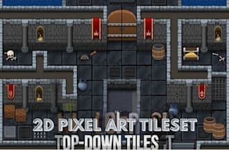 create 2d pixel art tileset background, top down game tileset isometric rpg game