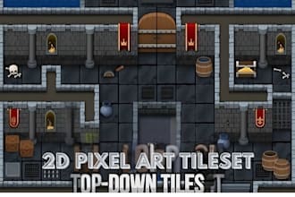 create 2d pixel art tileset background, top down game tileset isometric rpg game